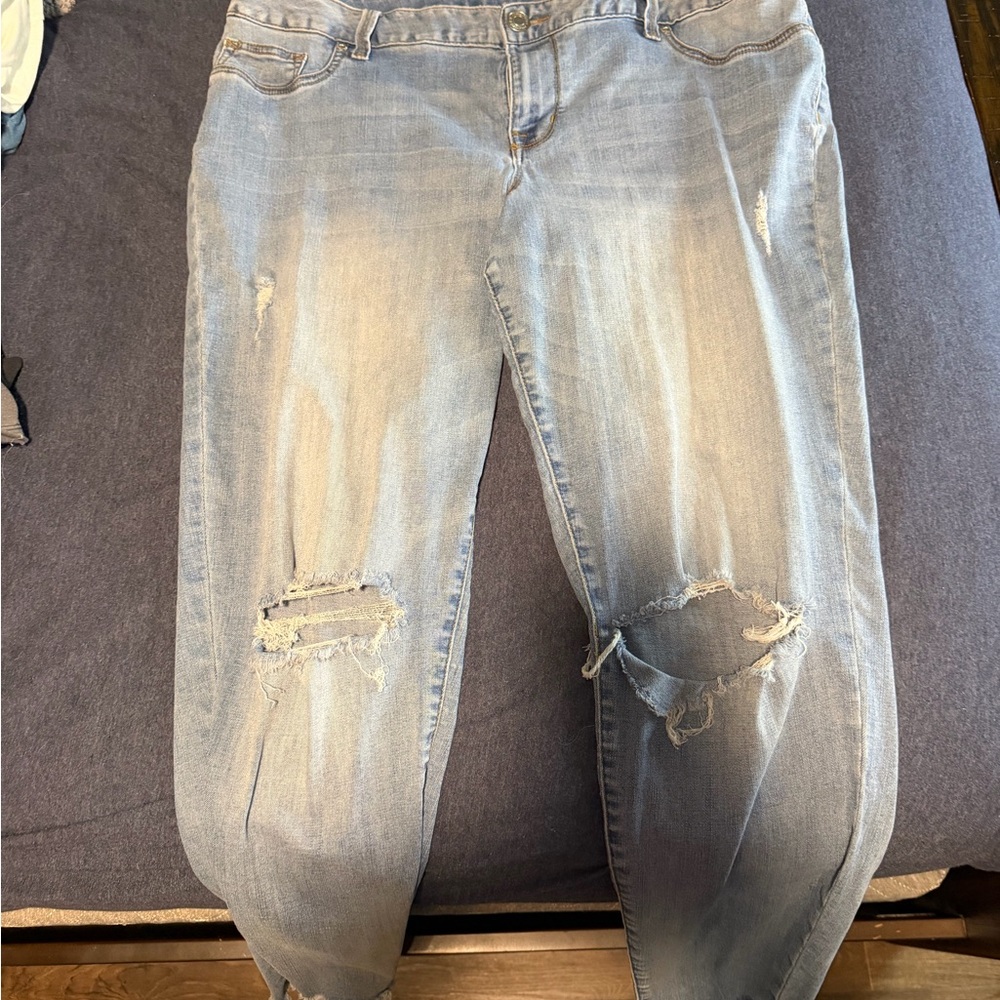 Maurices Light Blue Distressed Boyfriend Jeans